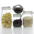 Haonai glass food jar glass storage jar with metal lock square food jar